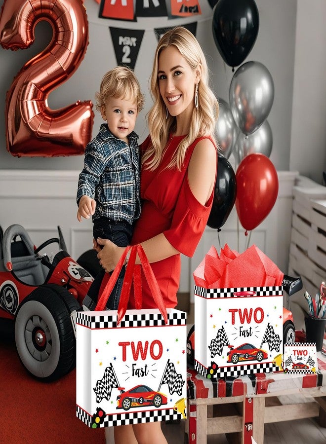 Woosytoo Two Fast Birthday Gift Bag for Boys Happy 2nd Birthday Gift Bag Race Car Party Favor Bag with Paper and Greeting Card for Boys 2 Year Old Bday Party Baby Shower Supplies - Image 2